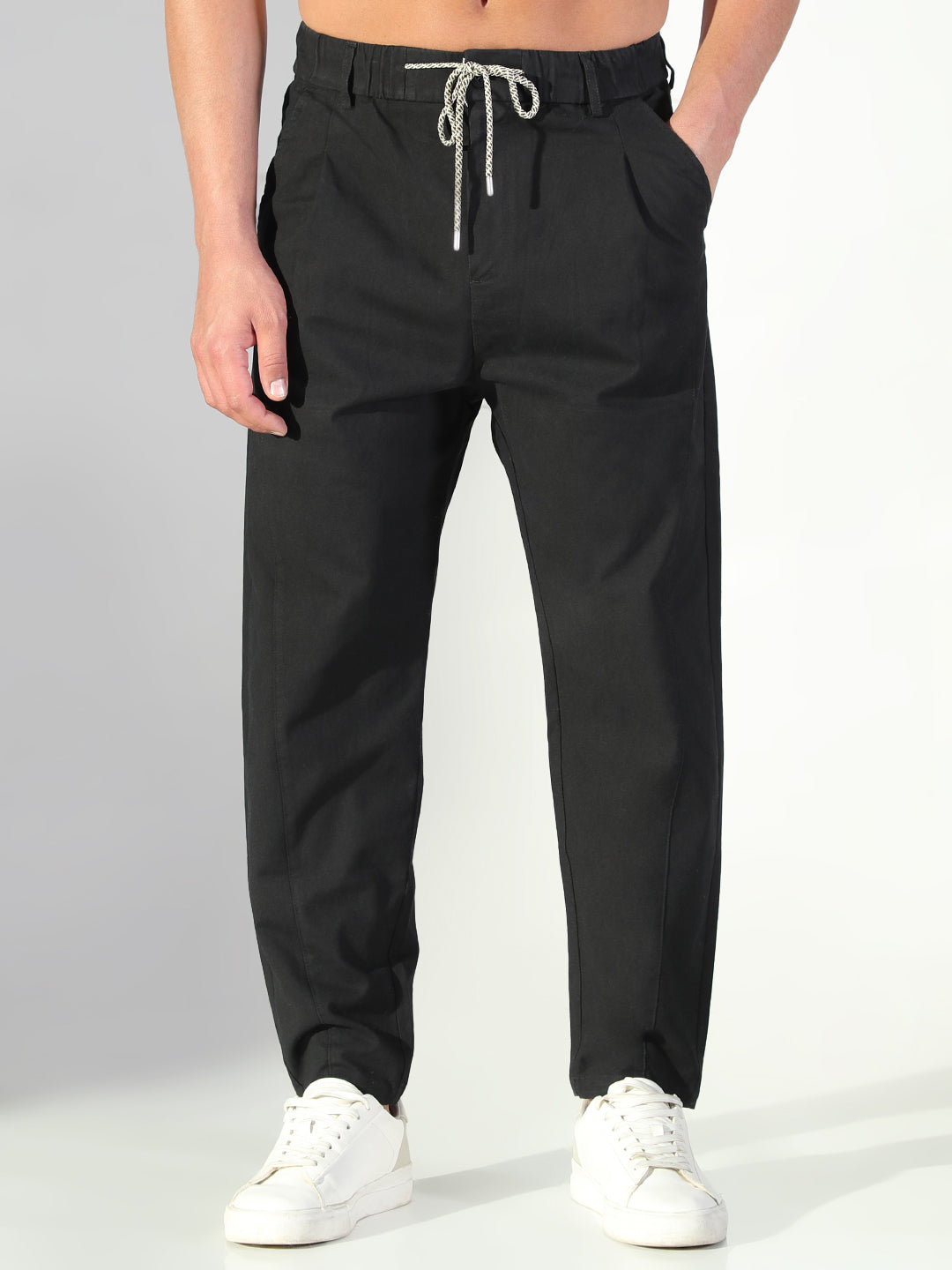 Men Black Solid Korean Trousers