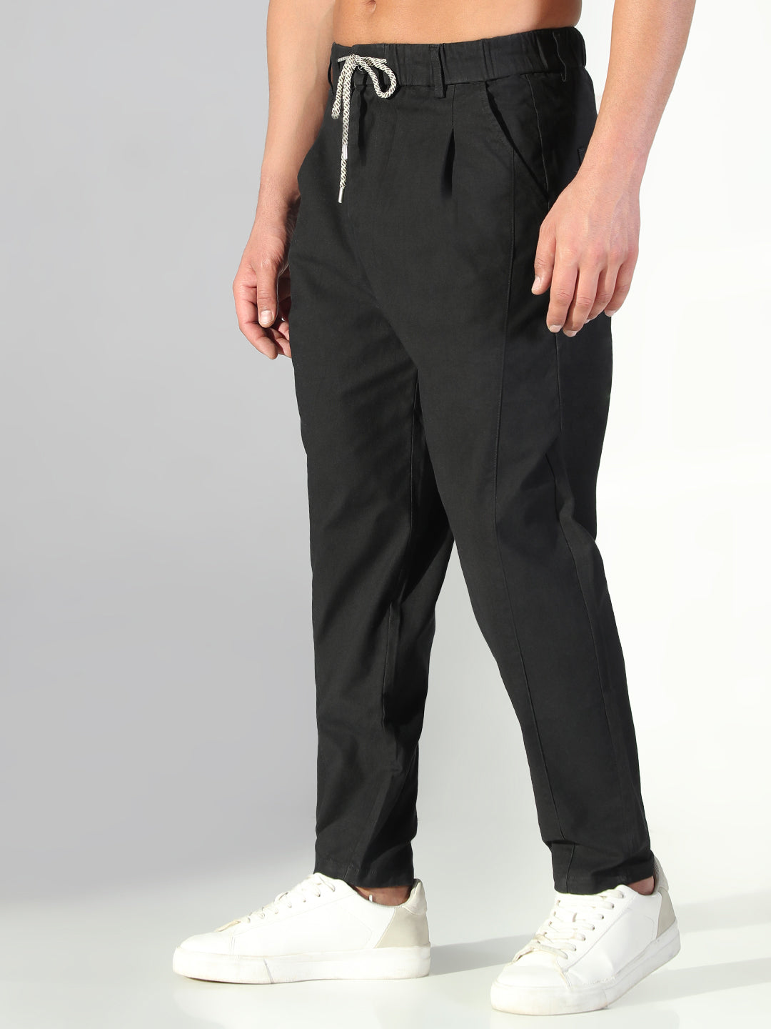 Men Black Solid Korean Trousers