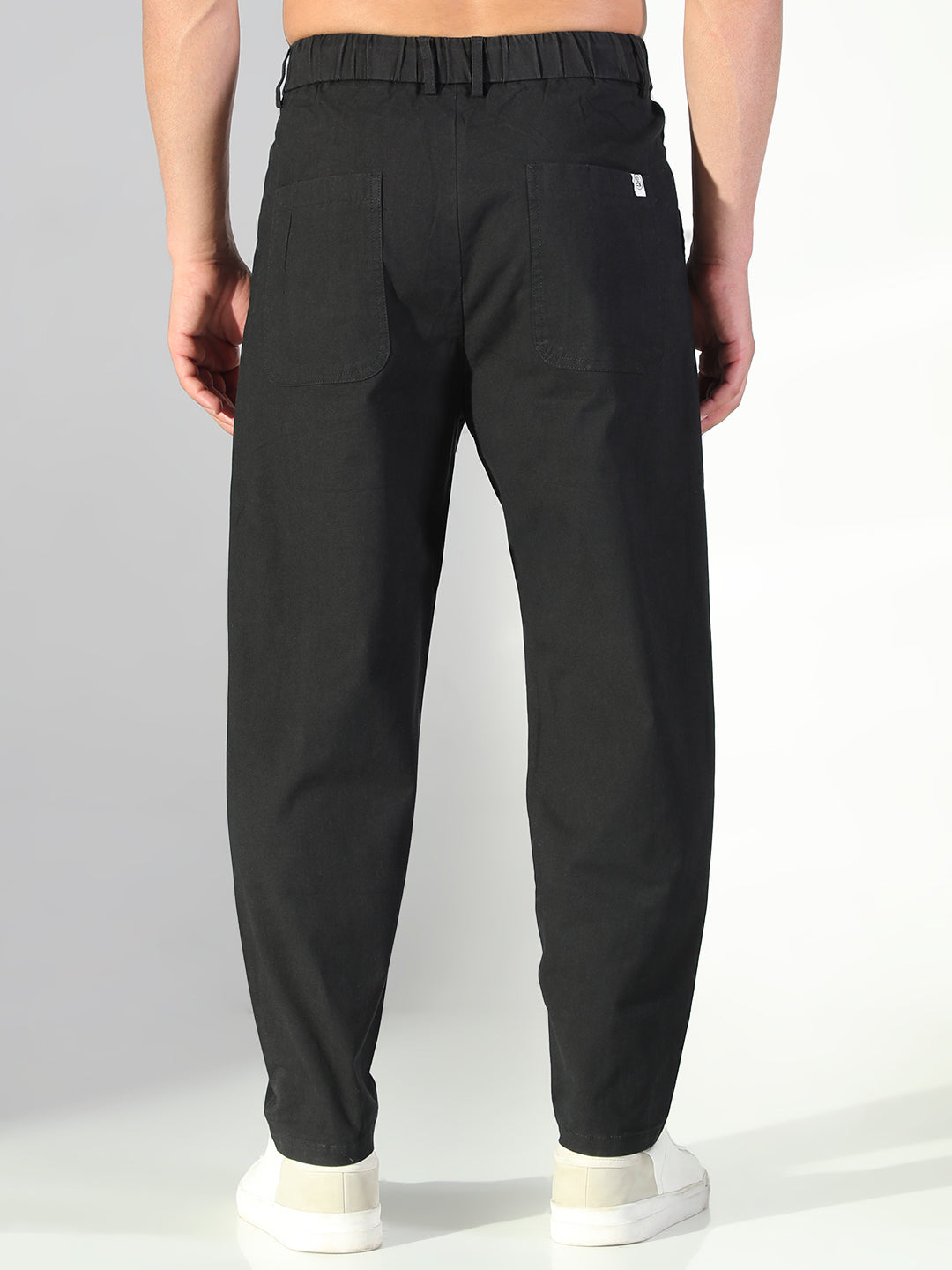 Men Black Solid Korean Trousers