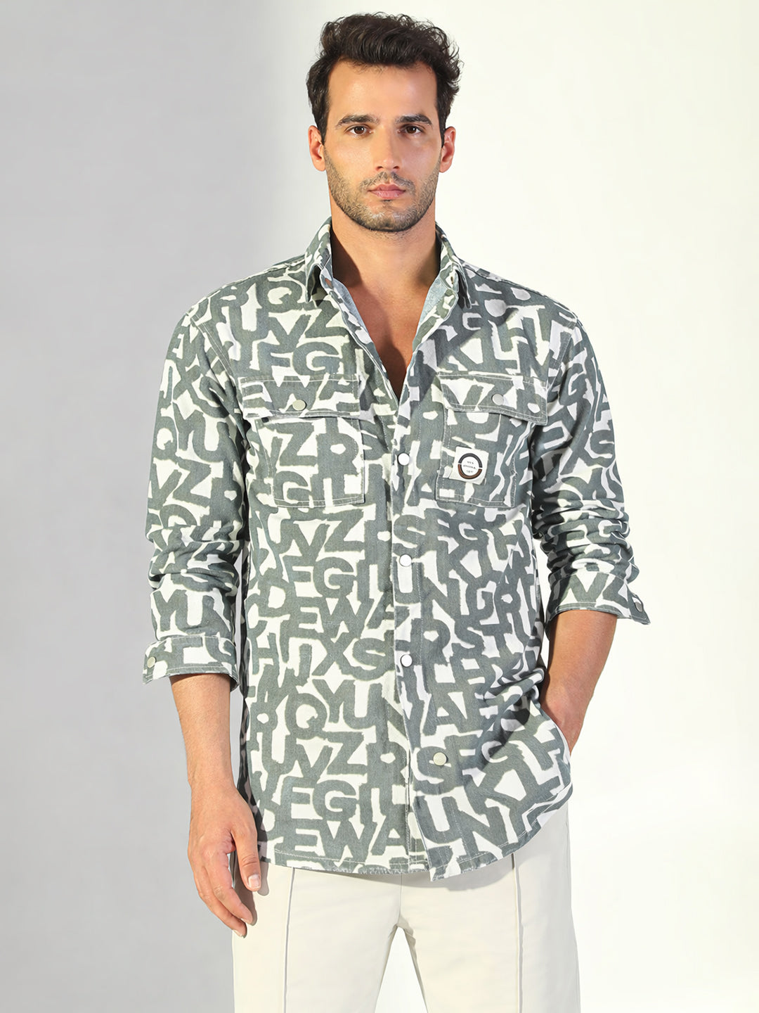 Men's Typography Grey Shacket