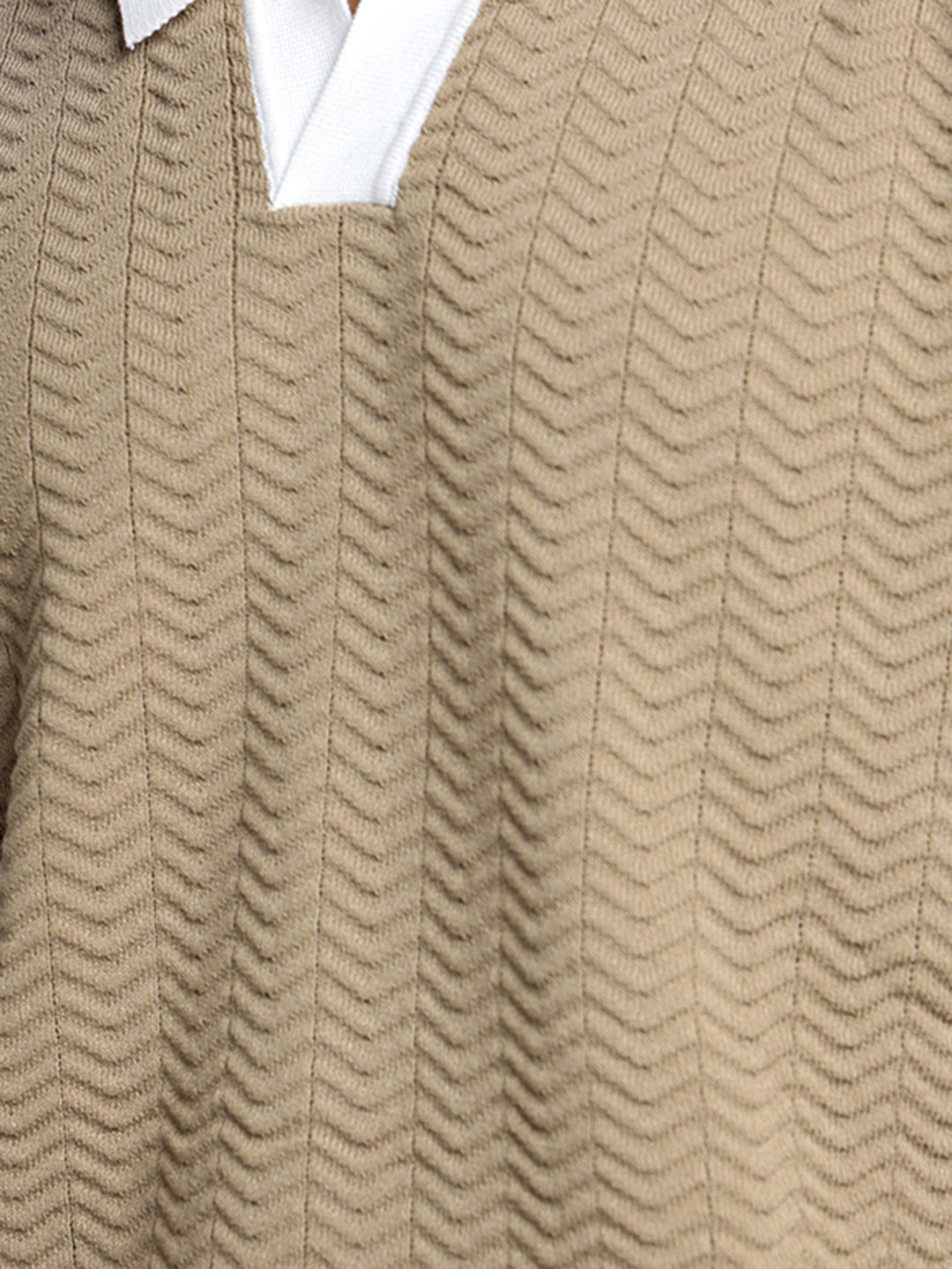 Men’s Textured Beige Short Sleeve Polo T-Shirt with Contrast Collar