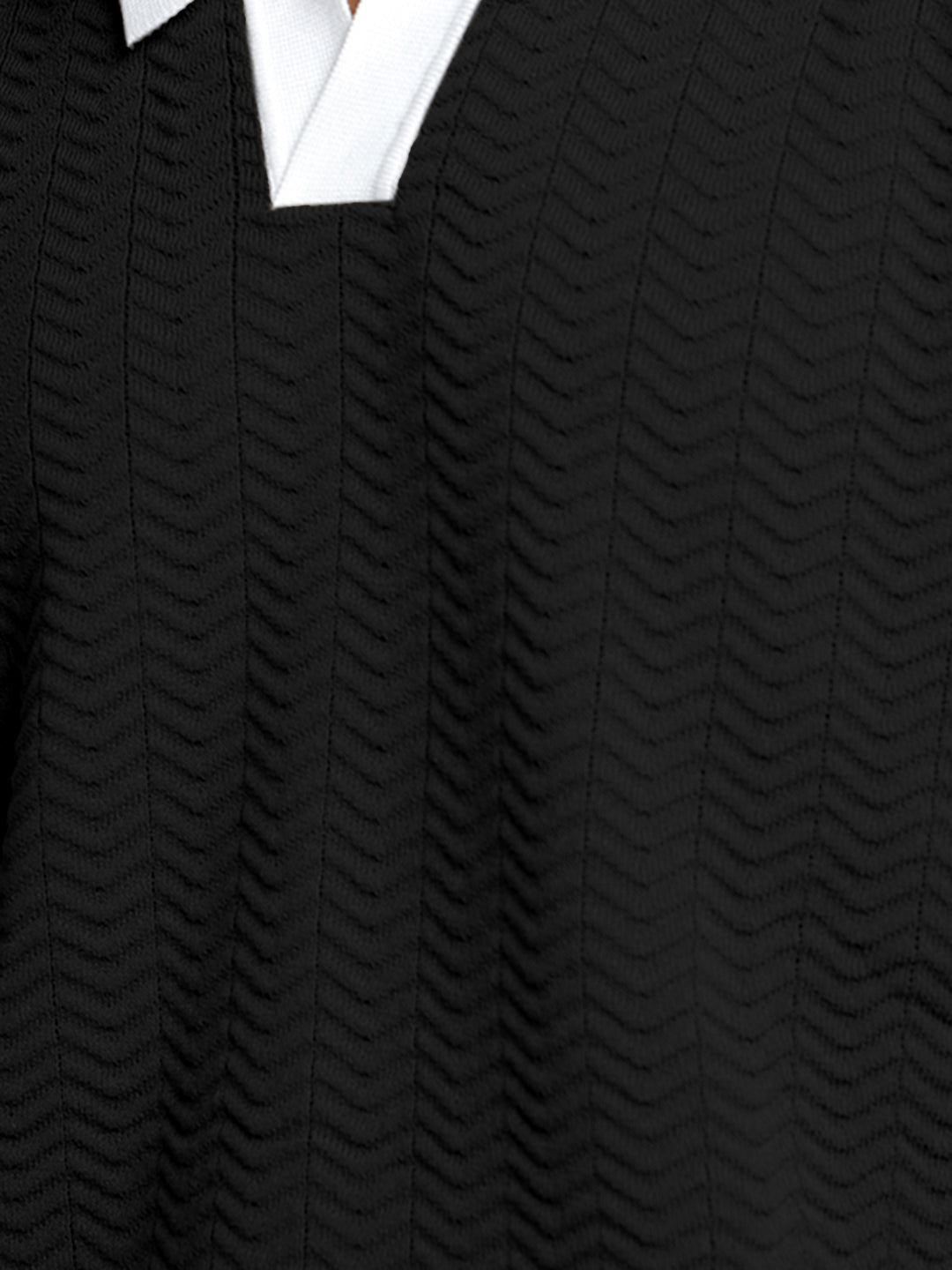 Men's Textured Black Short Sleeve Polo T-Shirt with Contrast Collar