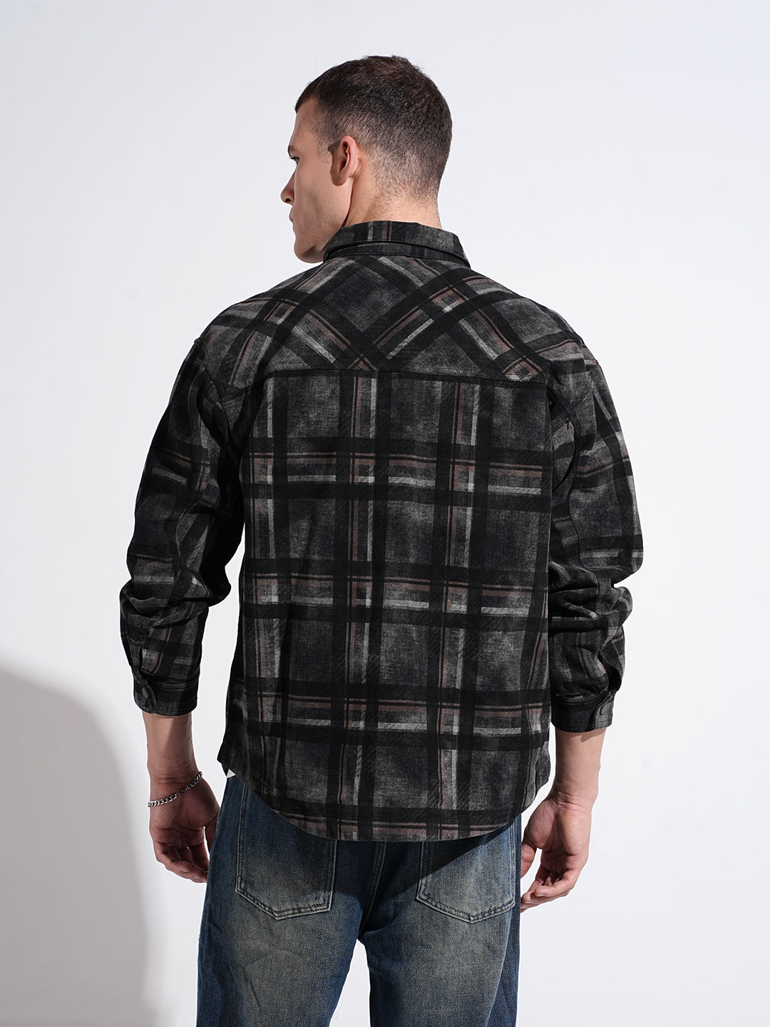 Men's Checked Black Button Down Shacket