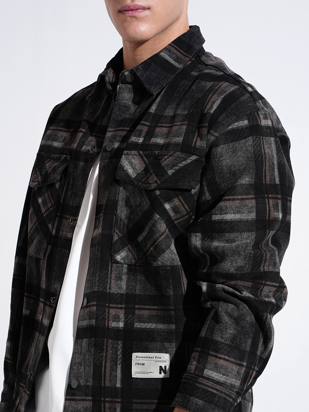 Men's Checked Black Button Down Shacket
