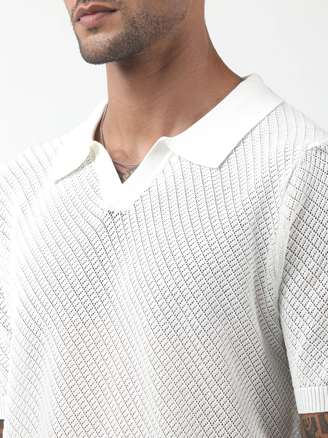 Men's Textured White Polo T-Shirt