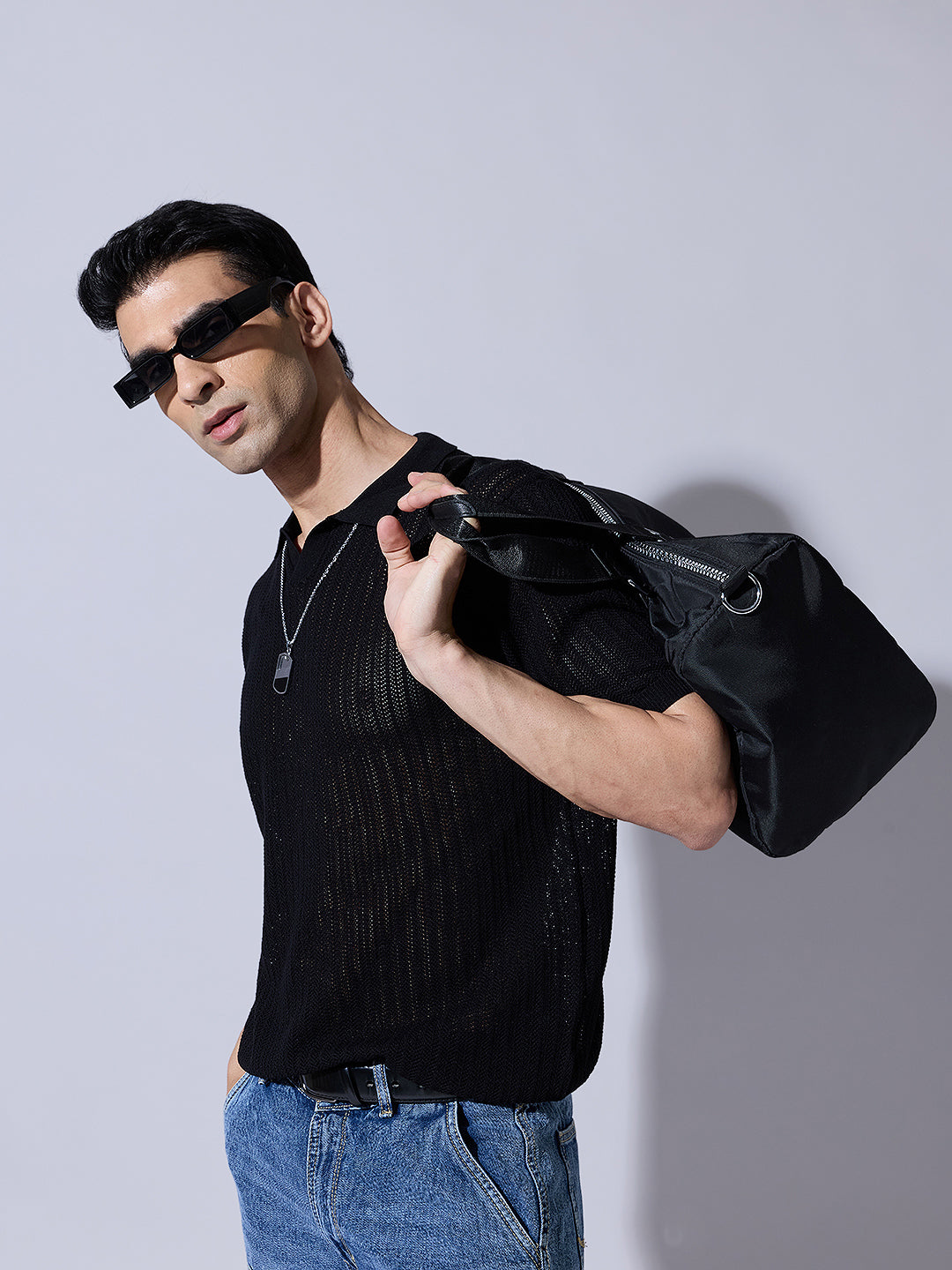 Men's Textured Black Polo T-Shirt