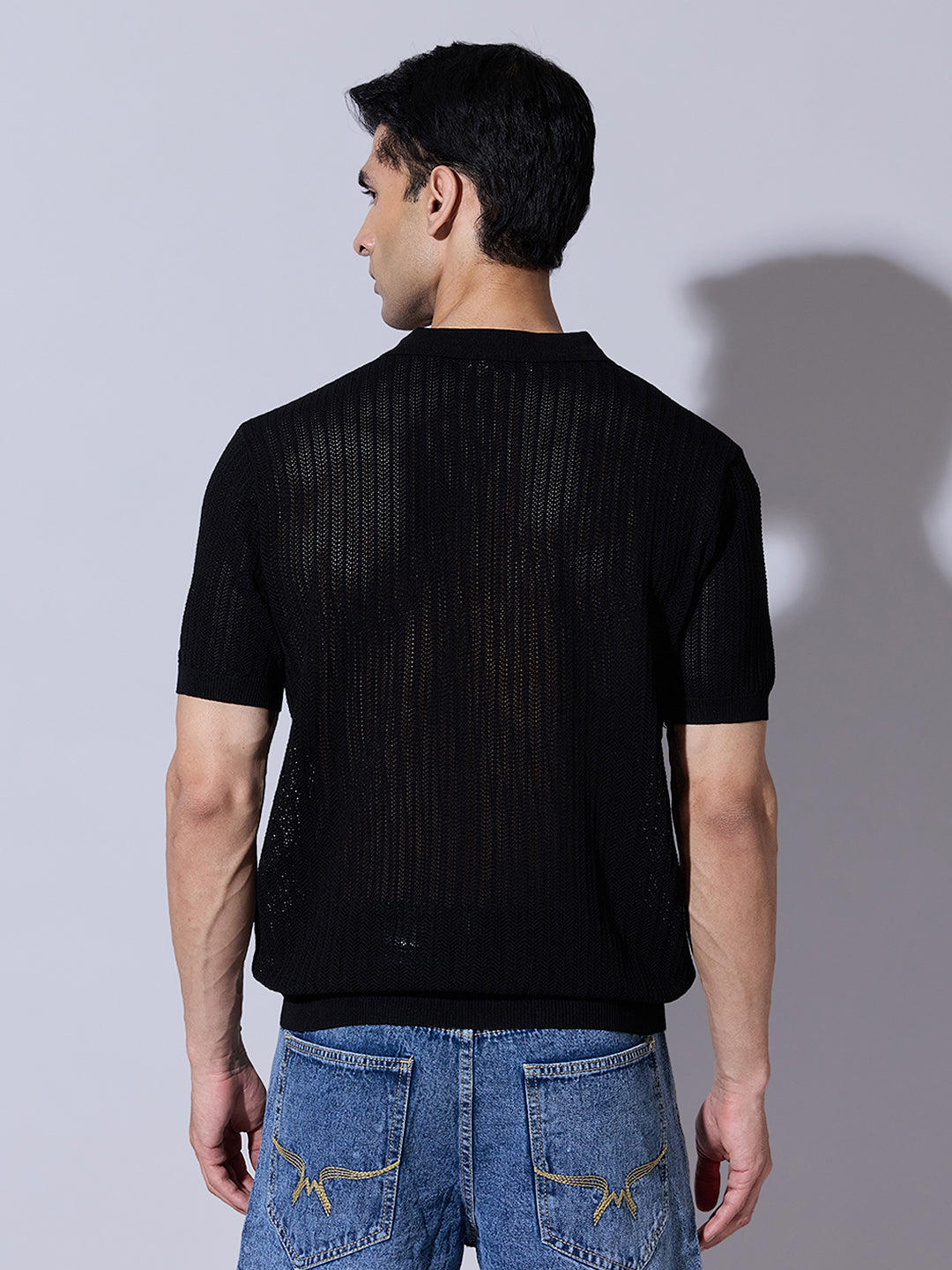 Men's Textured Black Polo T-Shirt