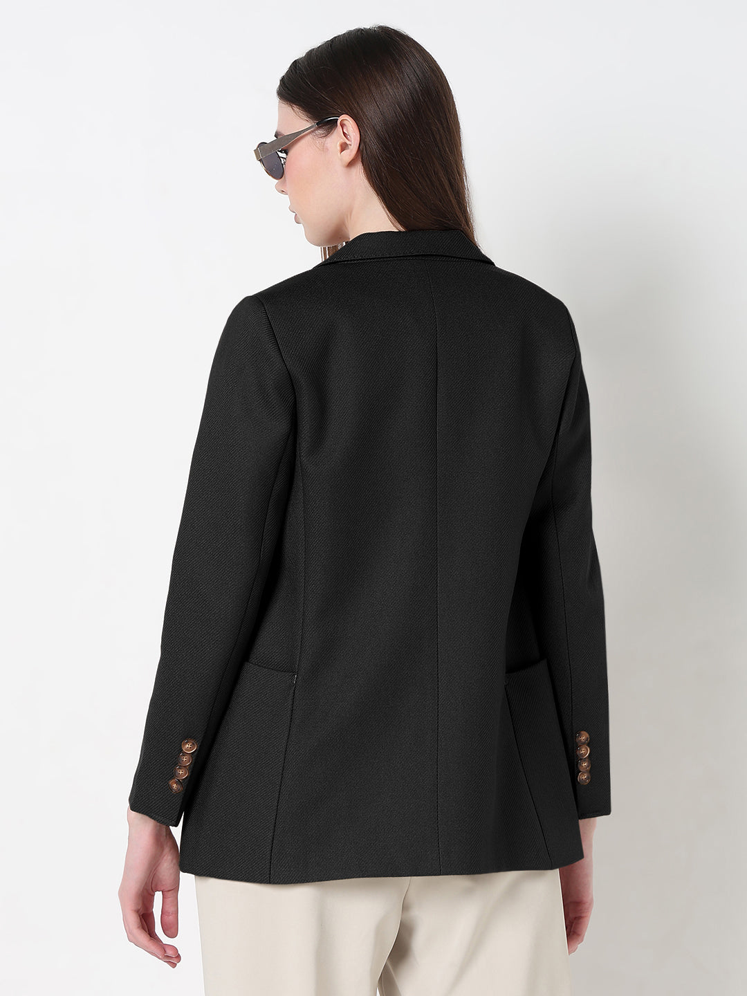Women's Black Tailores Double Breasted Textured Blazer