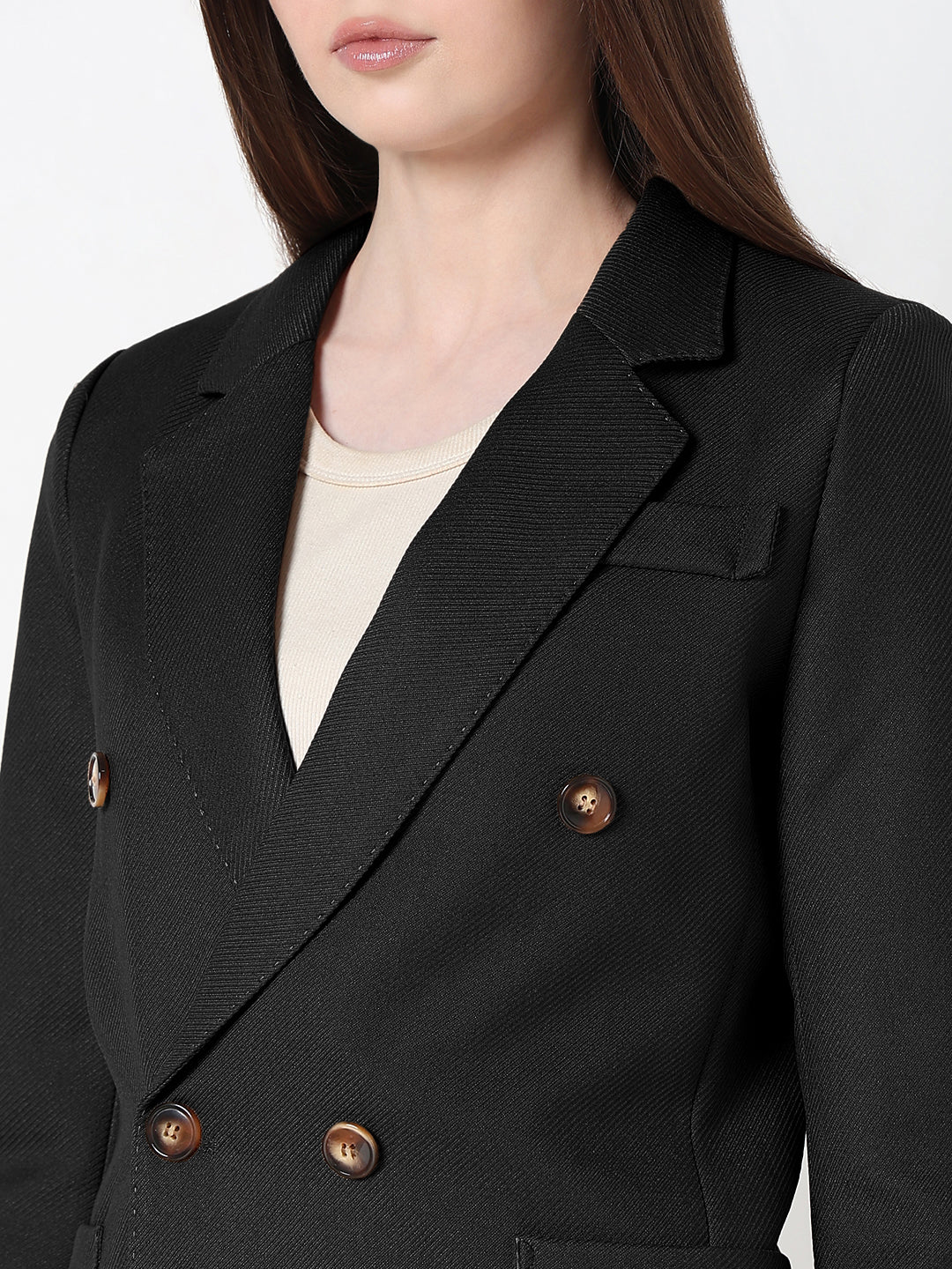 Women's Black Tailores Double Breasted Textured Blazer