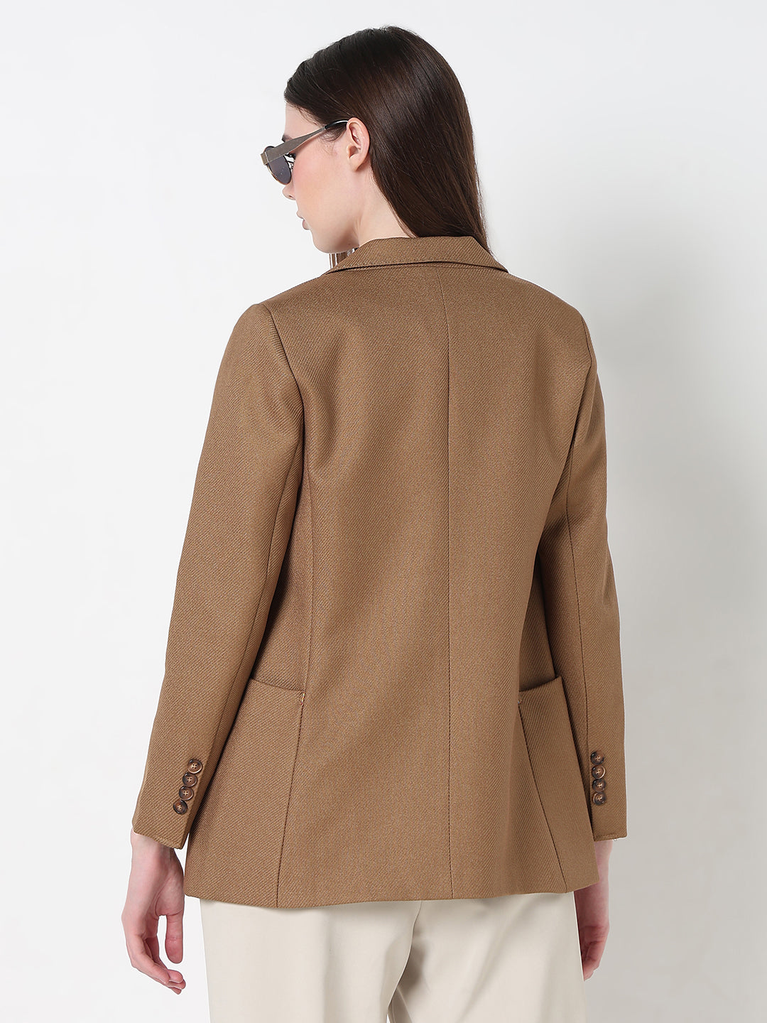 Women's Camel Tailored Double Breasted Textured Blazer