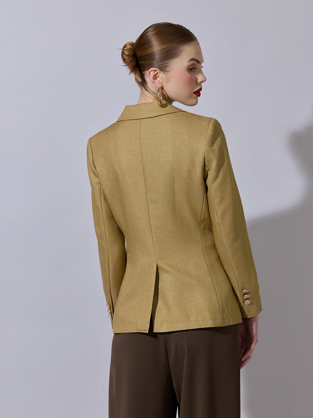 Women's Gold Single Breasted Blazer with Peak Lapel