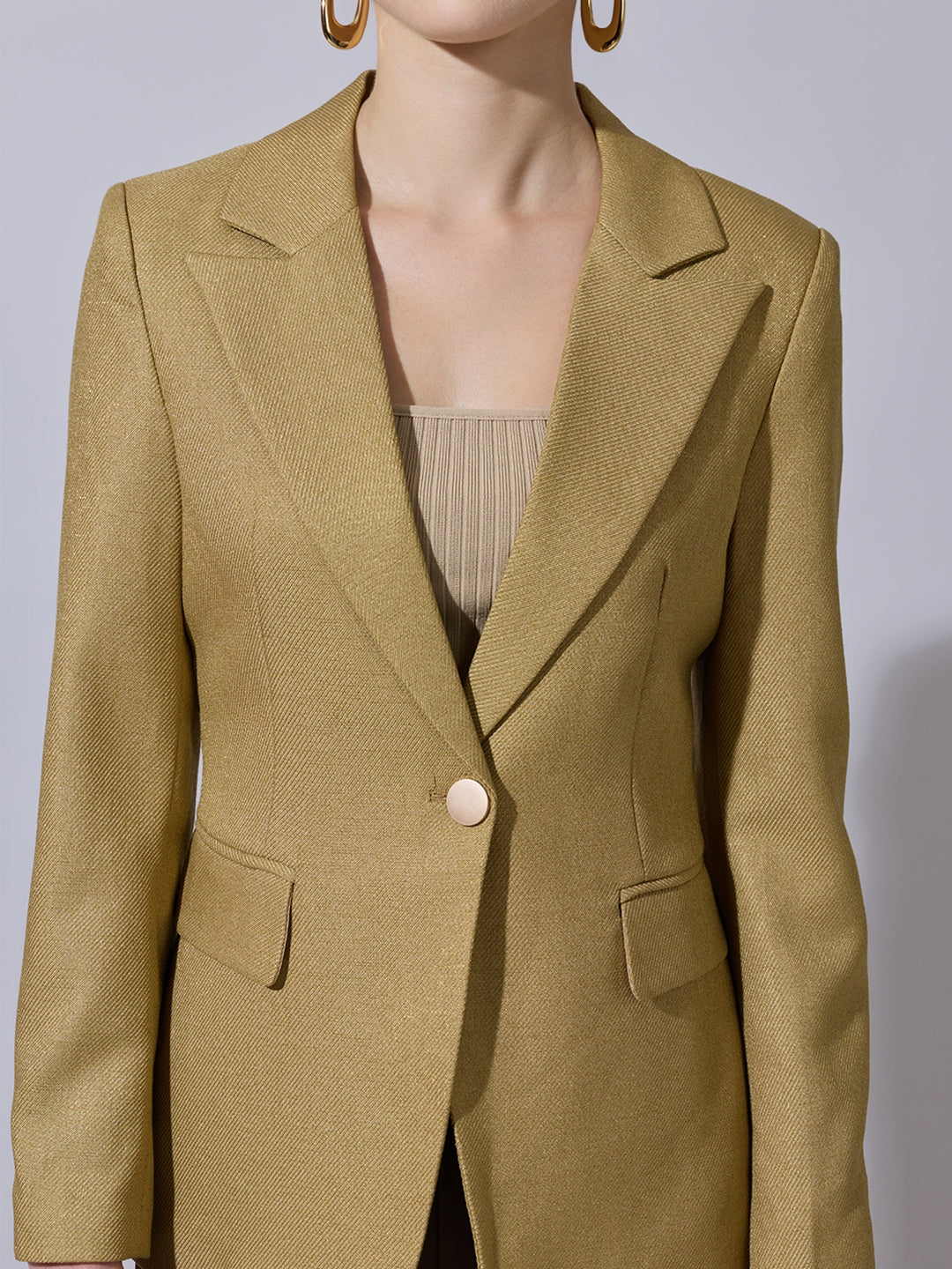 Women's Gold Single Breasted Blazer with Peak Lapel