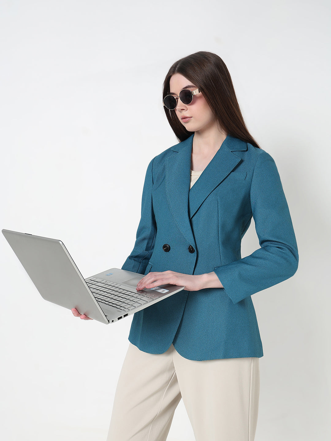 Women's Teal Tailored Double Breasted Blazer