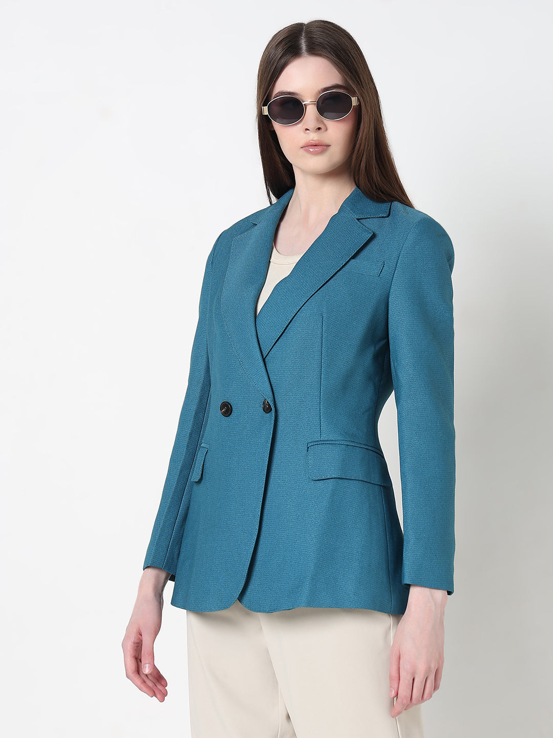 Women's Teal Tailored Double Breasted Blazer