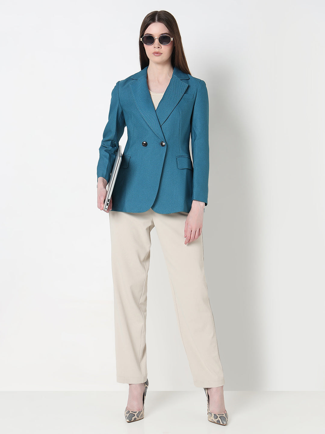 Women's Teal Tailored Double Breasted Blazer
