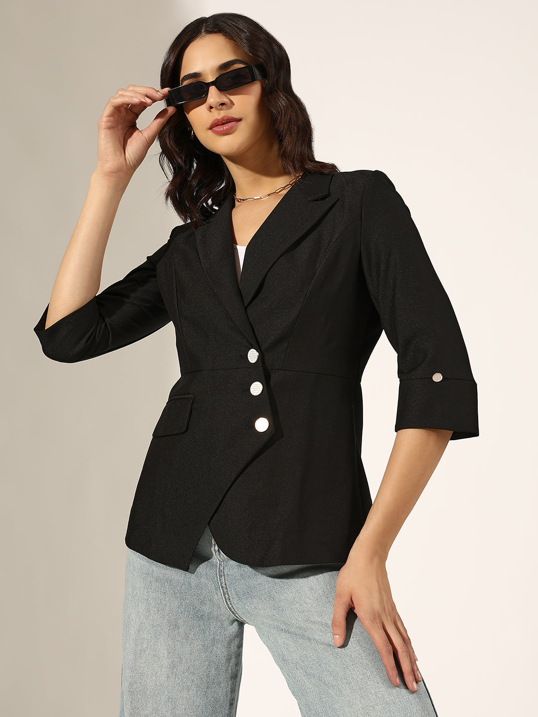 Women's Black Tailored Asymmetric Blazer