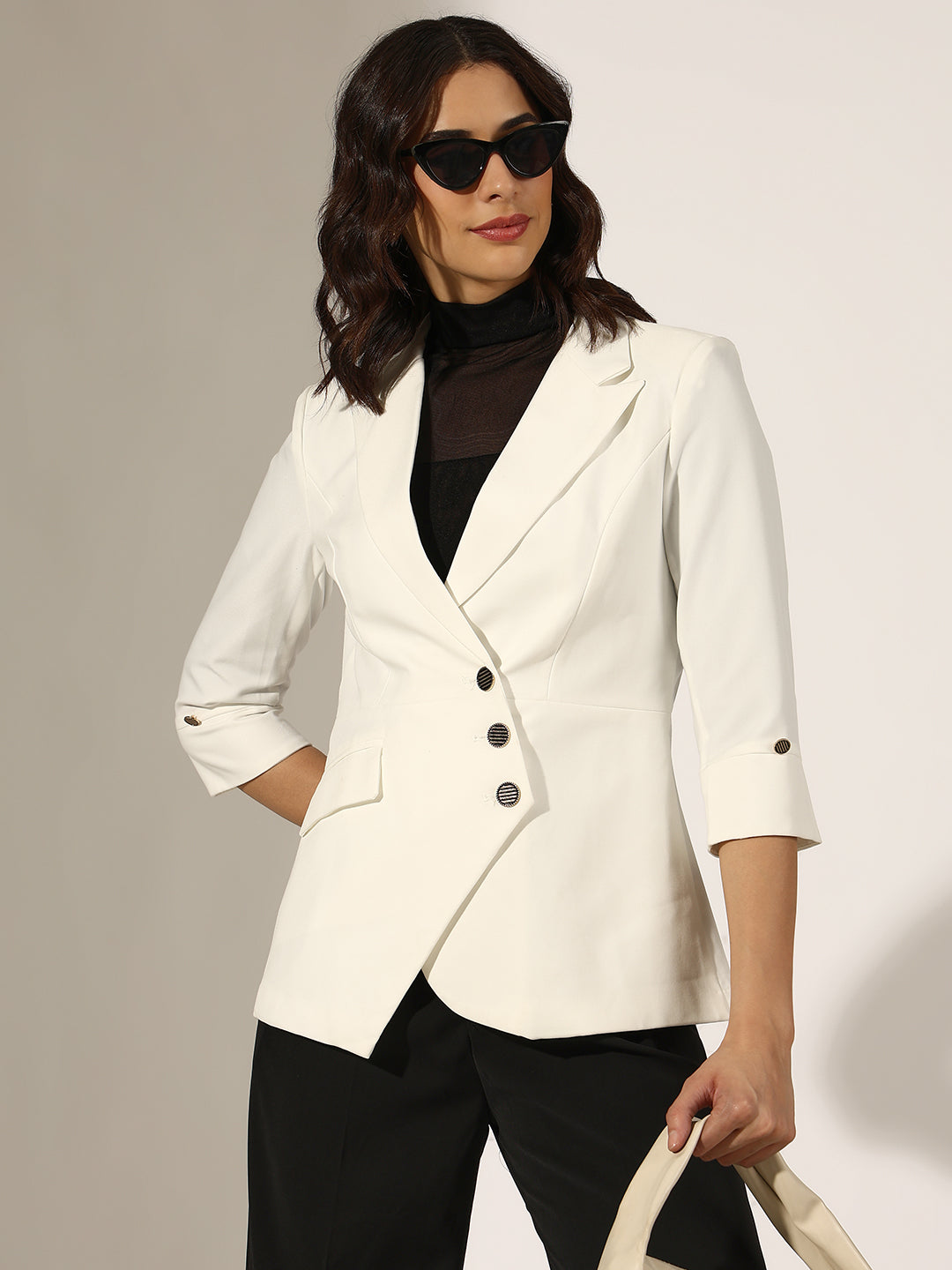 Women's White Tailored Asymmetric Blazer