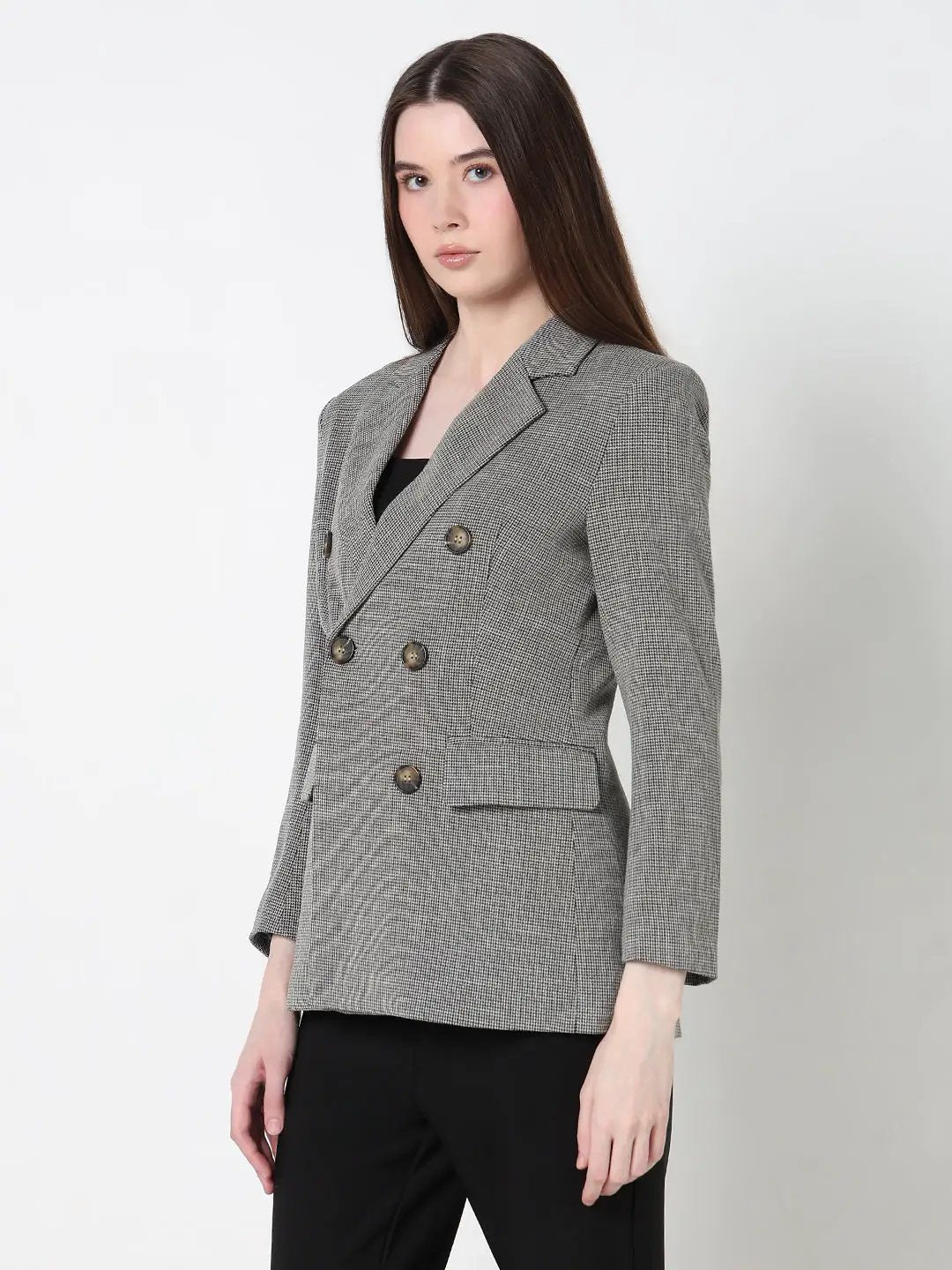 Women's Grey Double Breasted Houndtooth Blazer - from SHOWOFFFF