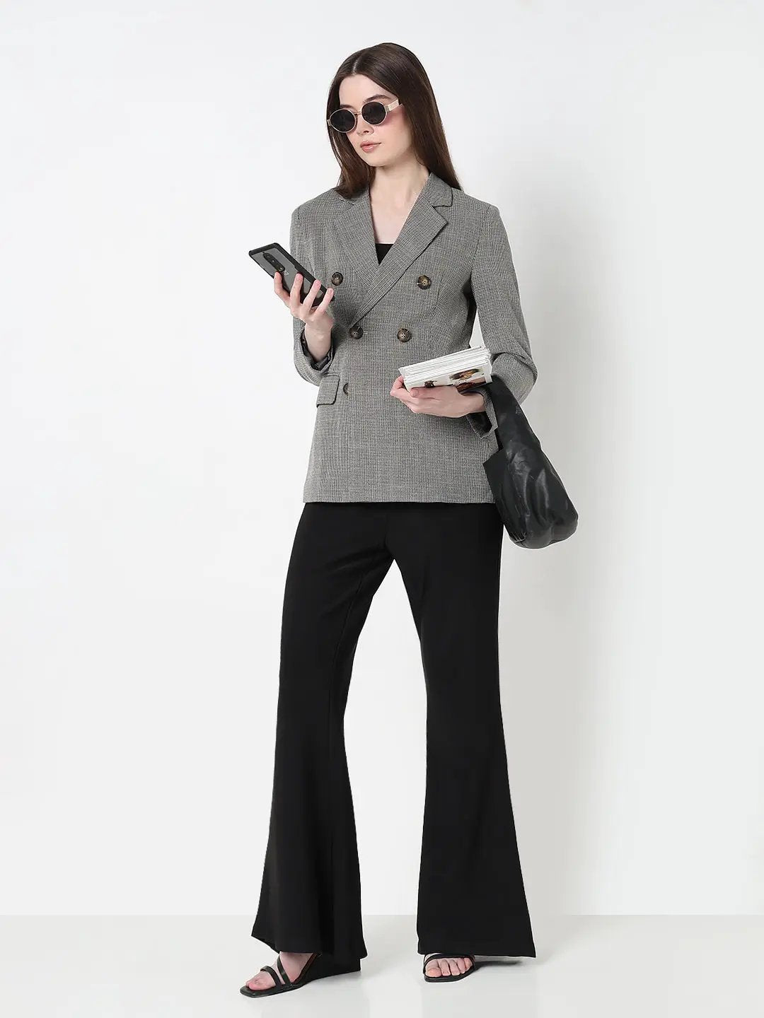 Women's Grey Double Breasted Houndtooth Blazer - from SHOWOFFFF