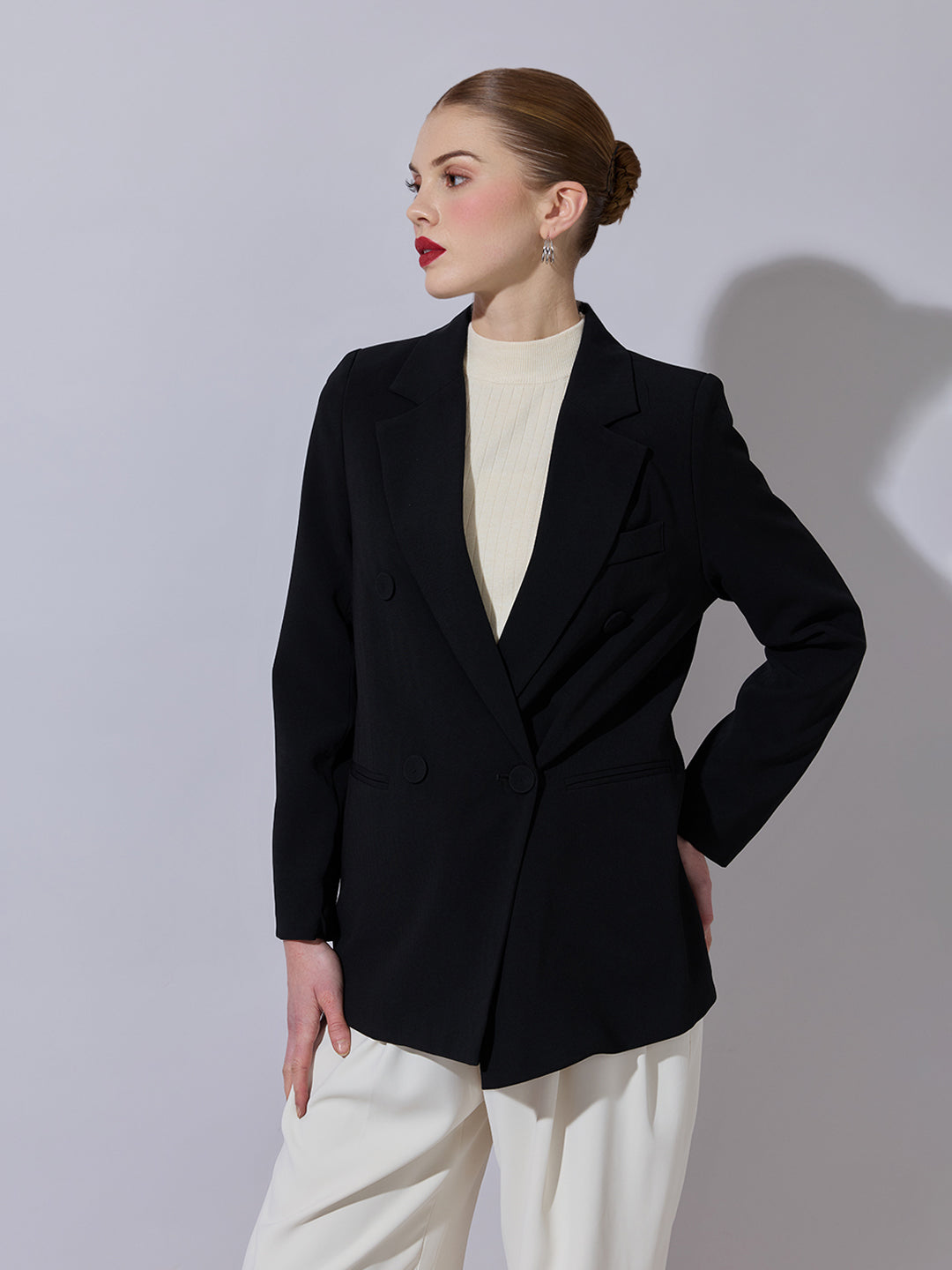 Women's Black Tailored Double-Breasted Blazer