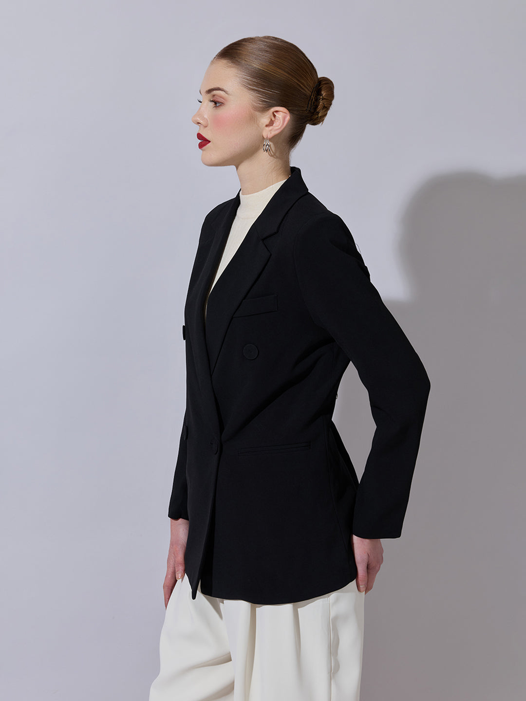 Women's Black Tailored Double-Breasted Blazer