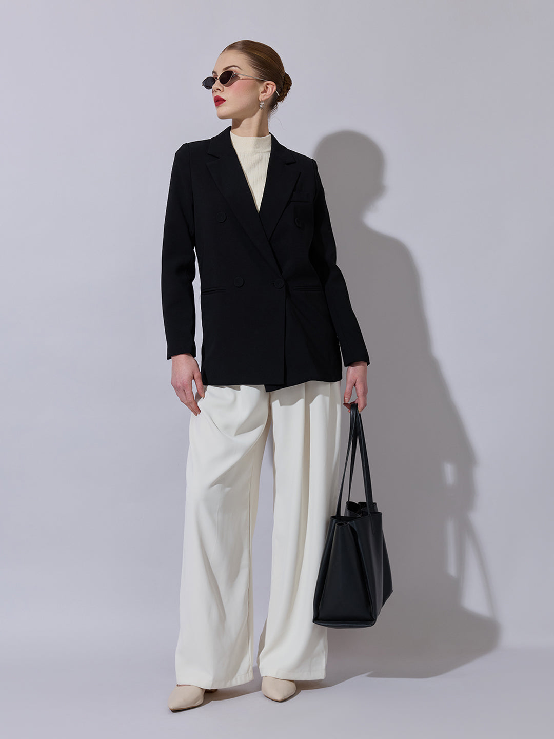 Women's Black Tailored Double-Breasted Blazer