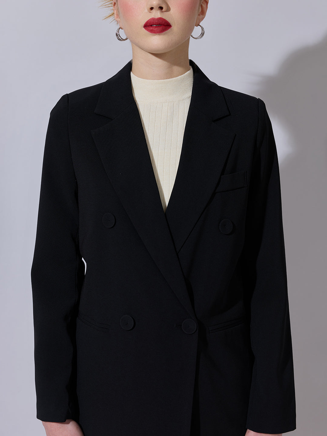 Women's Black Tailored Double-Breasted Blazer