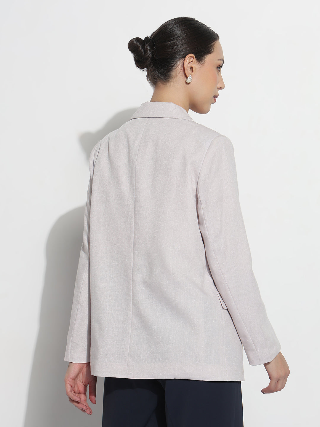 Women's Grey Single Breasted Blazer with Shoulder Pads