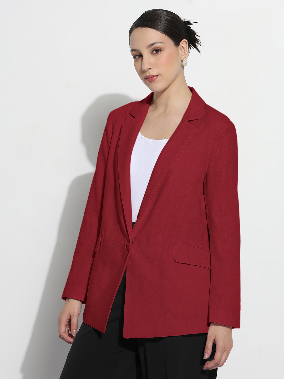 Women's Red Single Breasted Blazer with Shoulder Pads