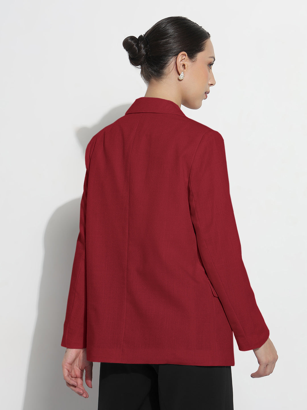 Women's Red Single Breasted Blazer with Shoulder Pads