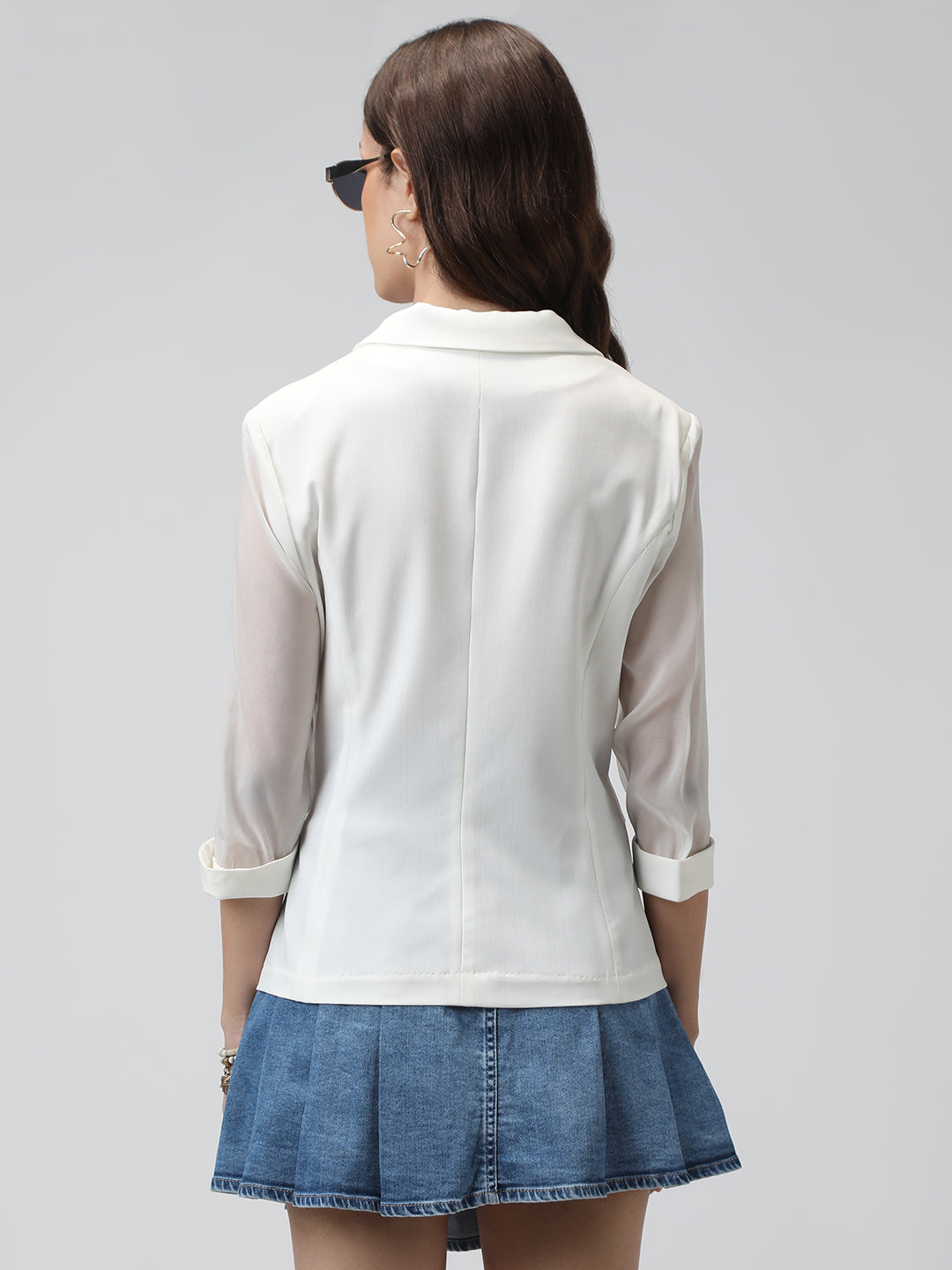 Women's Off White Blazer with Three-Quarter Sleeves