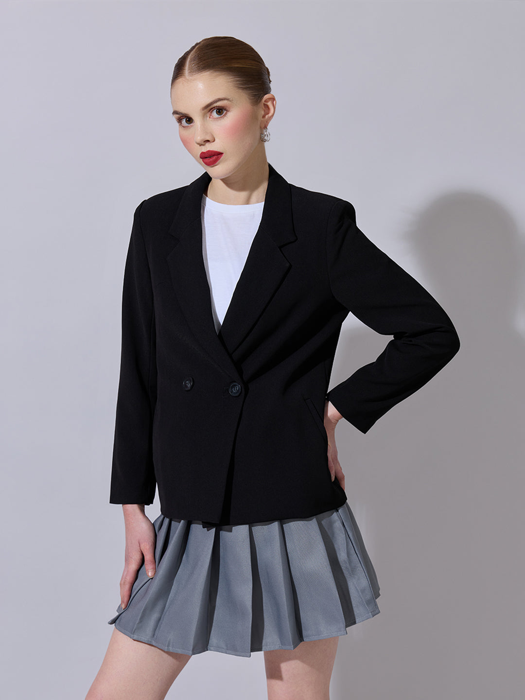 Women's Black Tailored Double-Breasted Blazer