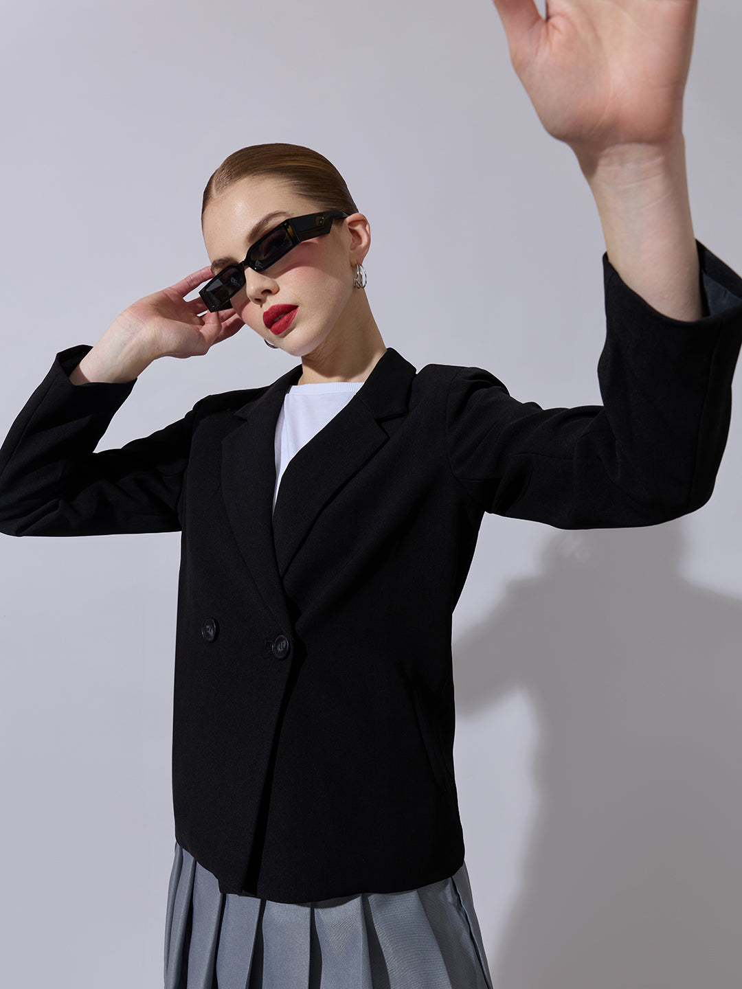 Women's Black Tailored Double-Breasted Blazer