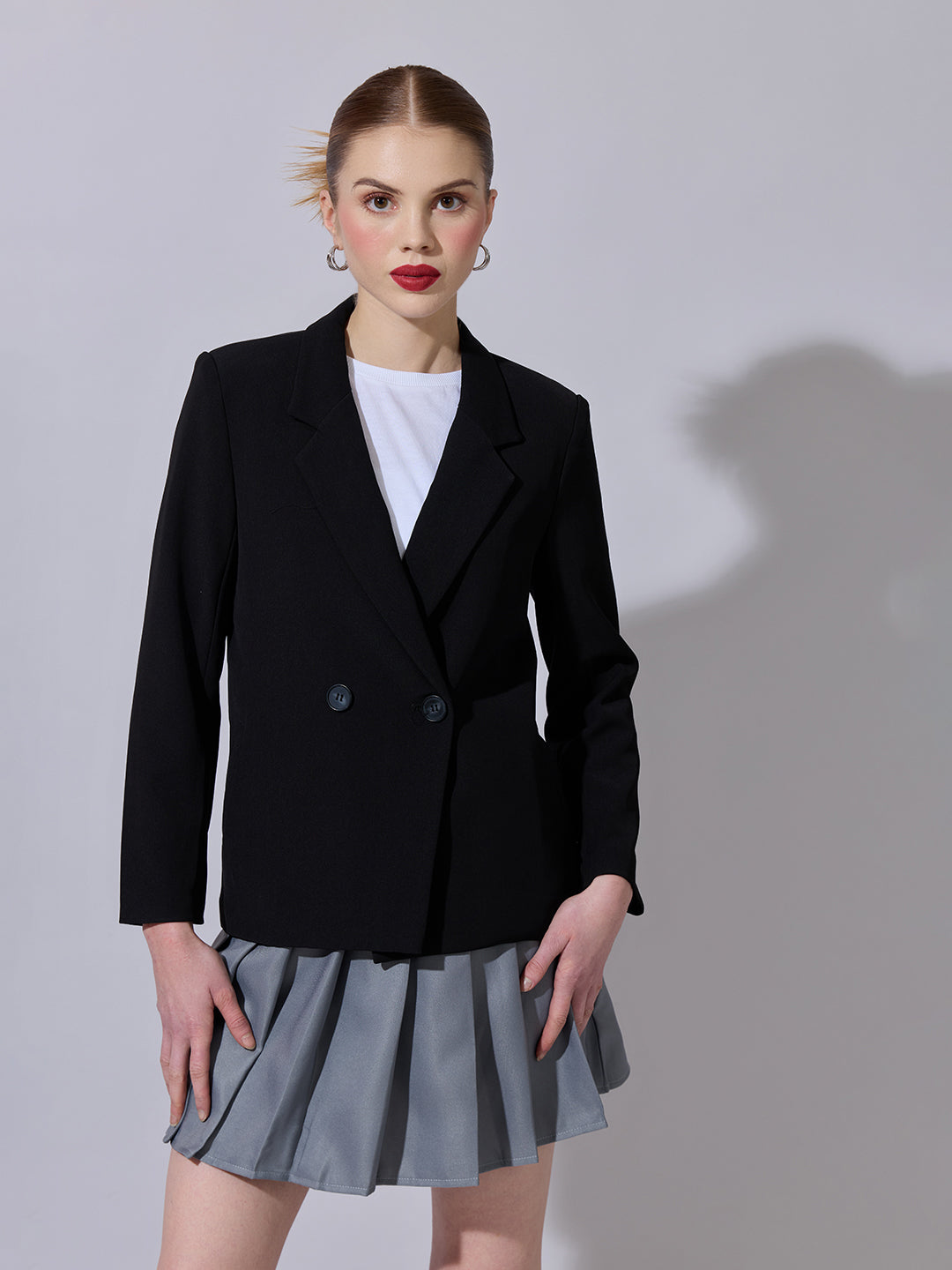 Women's Black Tailored Double-Breasted Blazer