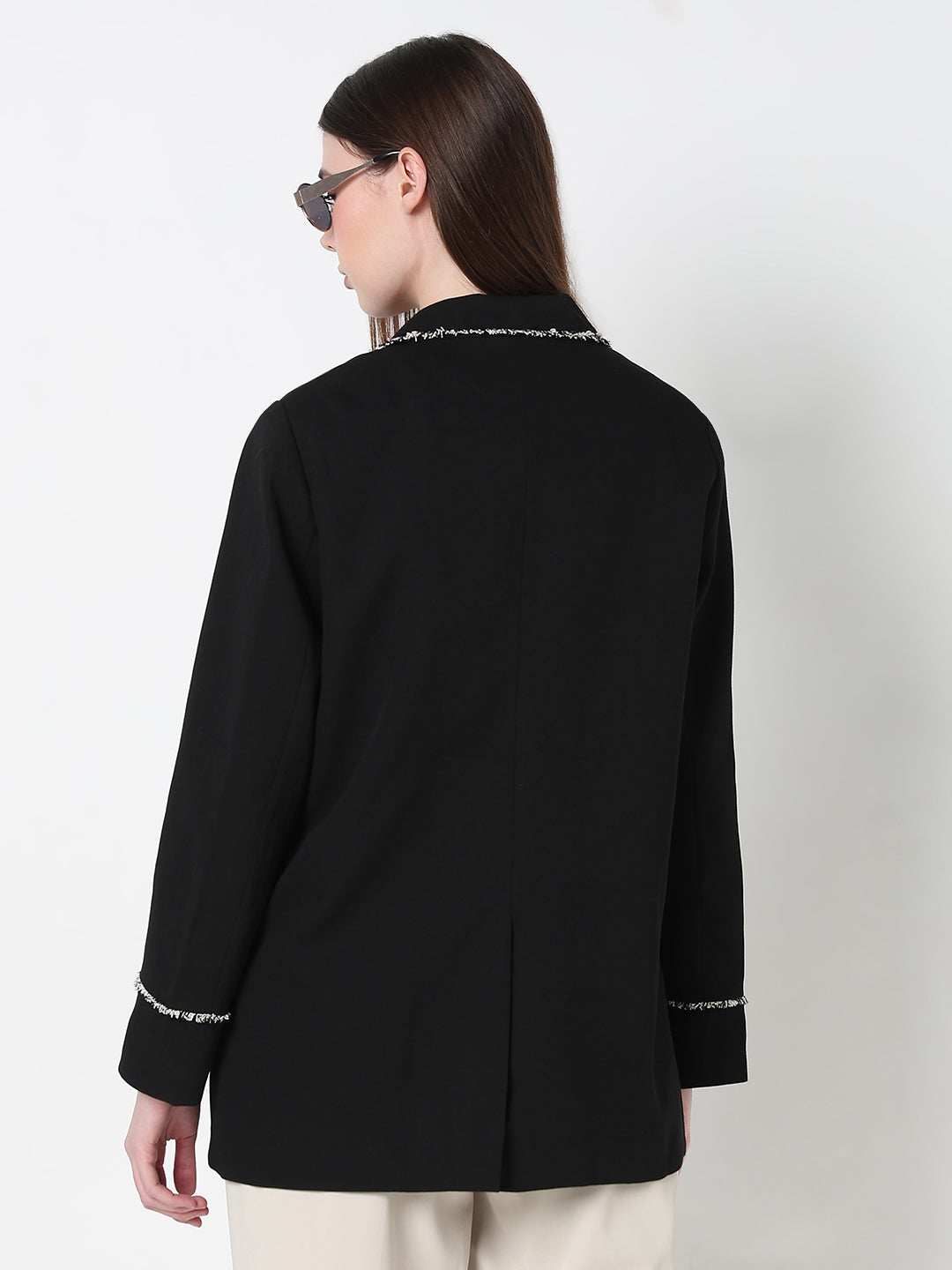 Women's Black Double Breasted Blazer with Fringed trim