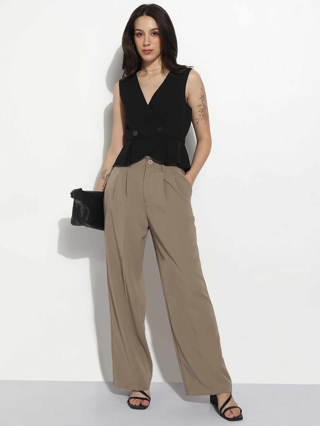 Women's Black Tailored Fit Vest Double Breasted Blazer