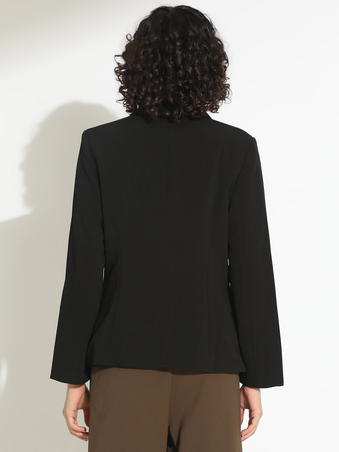 Women's Black Tailored Asymmetric Hem Blazer with Contrast Buttons