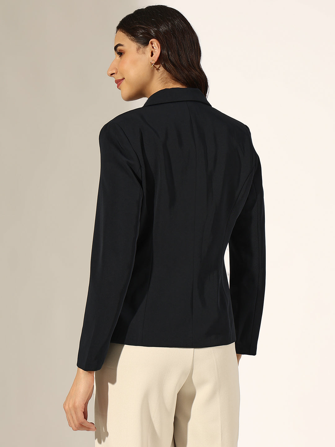 Women's Navy Blue Tailored Single-Breasted Blazer