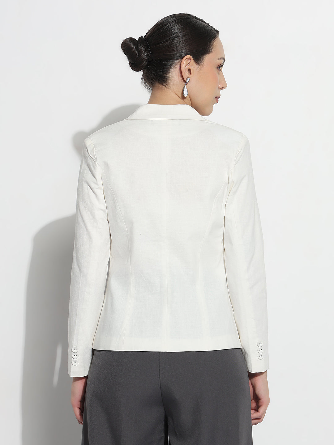 Women's Off White Single Breasted Blazer with Shoulder Pads