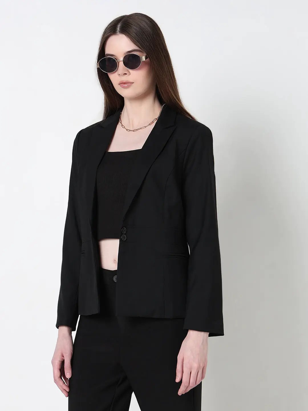 Women's Black Single Breasted Blazer with Waist Panel Detail - from SHOWOFFFF