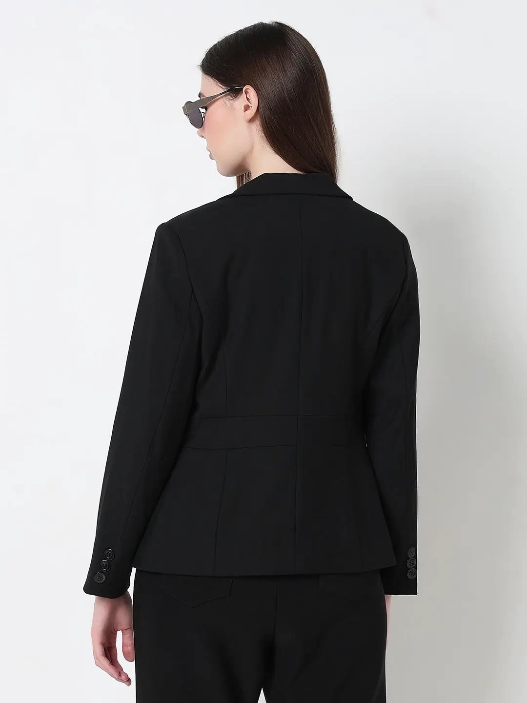 Women's Black Single Breasted Blazer with Waist Panel Detail - from SHOWOFFFF