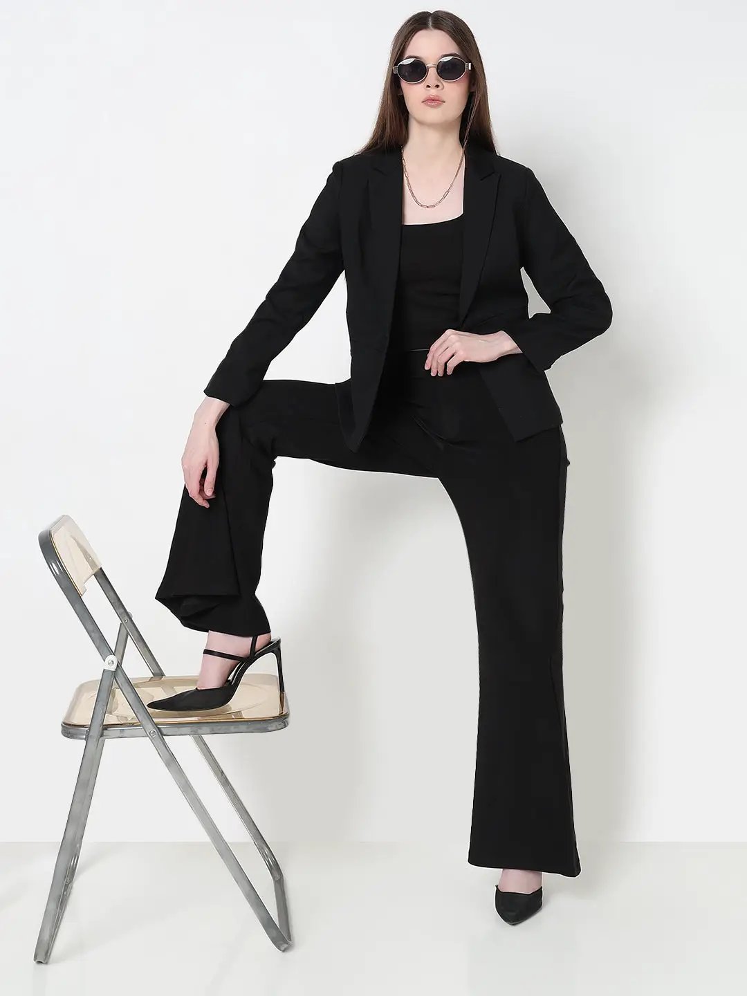 Women's Black Single Breasted Blazer with Waist Panel Detail - from SHOWOFFFF