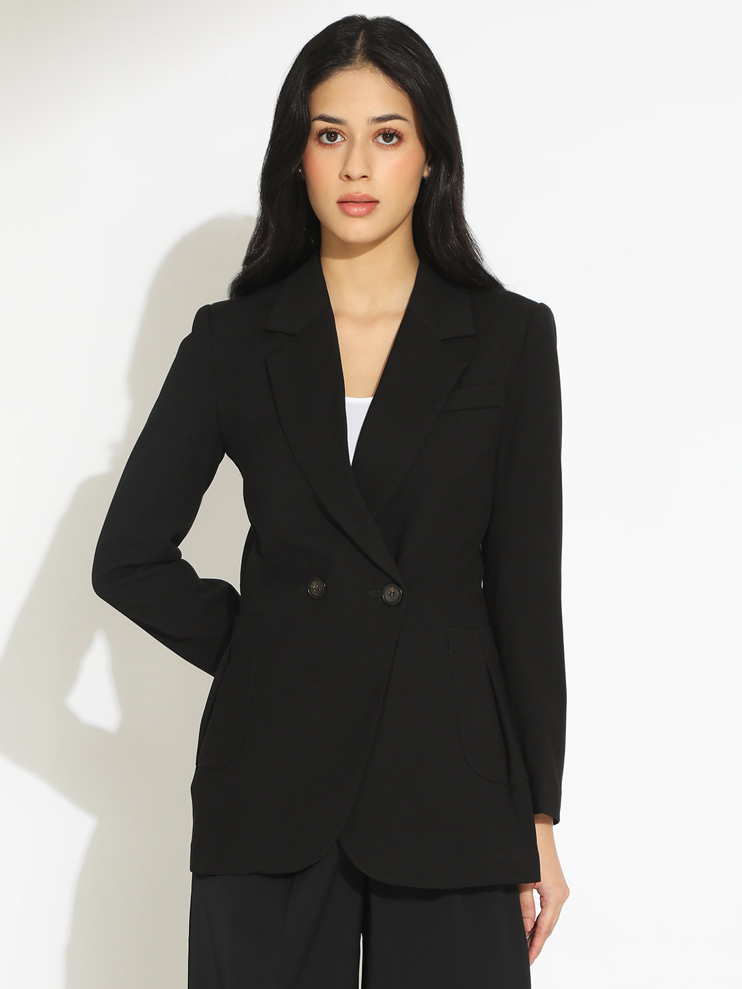 Women's Black Tailored Double-Breasted Blazer