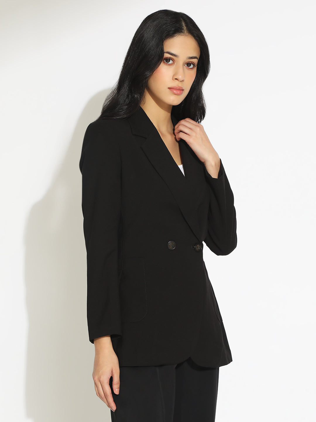 Women's Black Tailored Double-Breasted Blazer