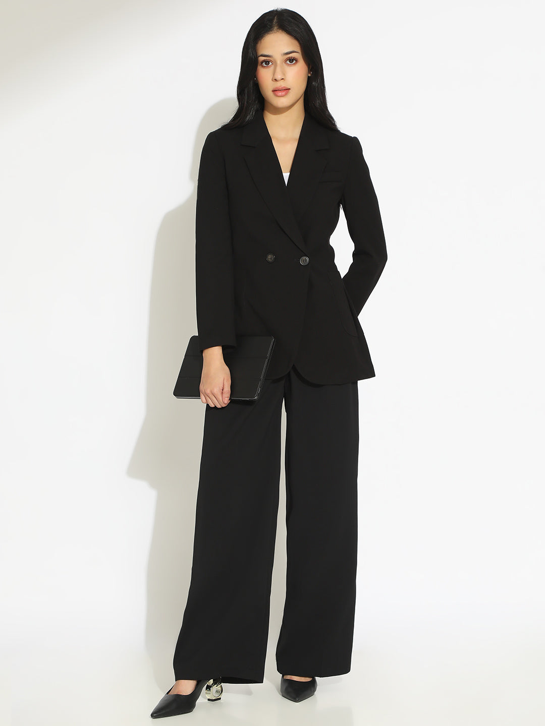 Women's Black Tailored Double-Breasted Blazer