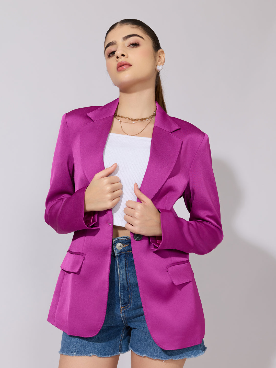 Women's Pink Single Breasted Tailored Blazer