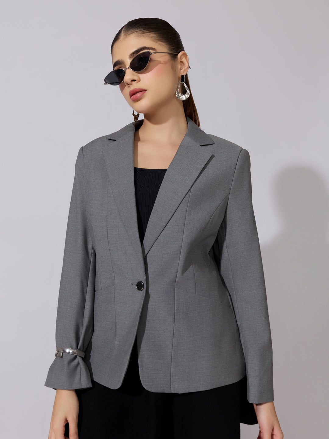 Women's Grey Single Breasted Tailored Blazer