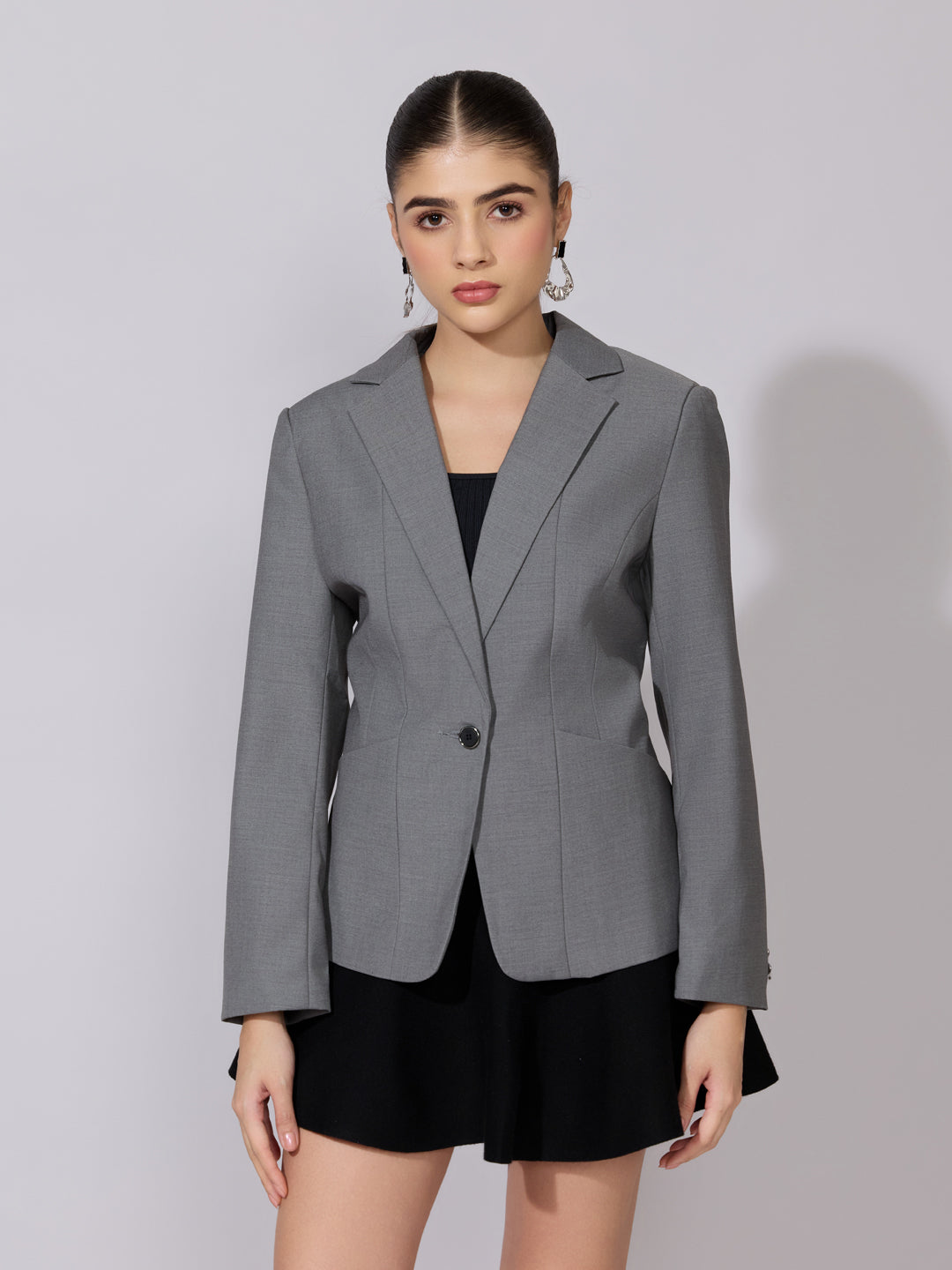 Women's Grey Single Breasted Tailored Blazer