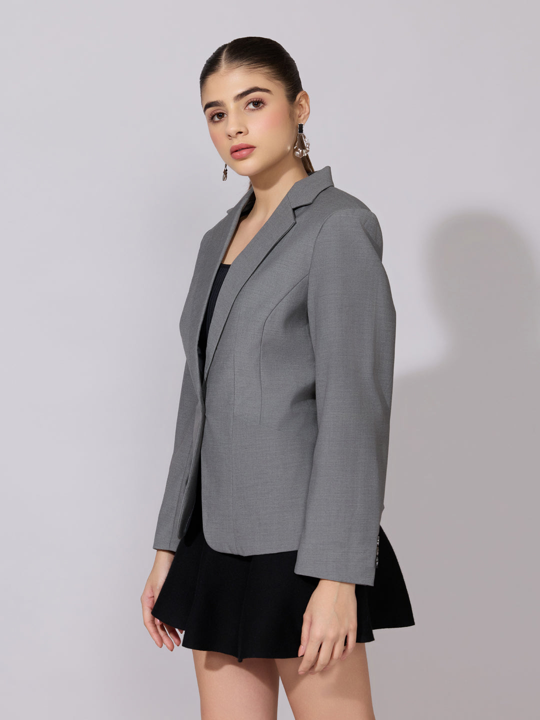 Women's Grey Single Breasted Tailored Blazer