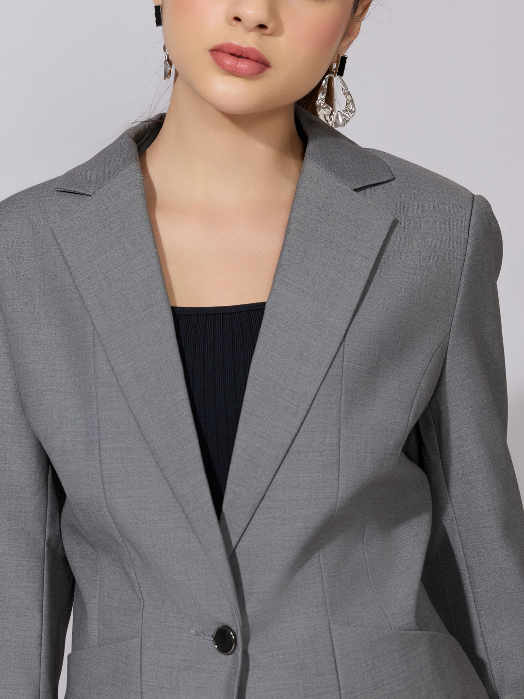 Women's Grey Single Breasted Tailored Blazer